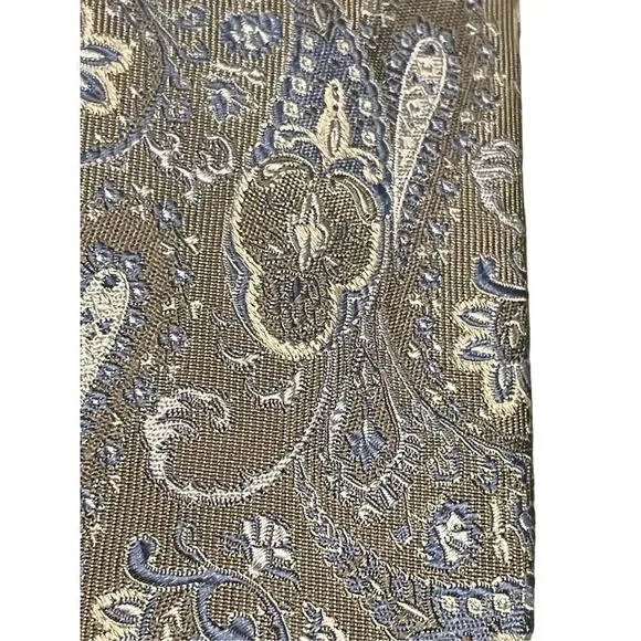 NWT David Donahue Paisley Silk Italian Handmade Neck Tie Gray Blue - Picture 3 of 14